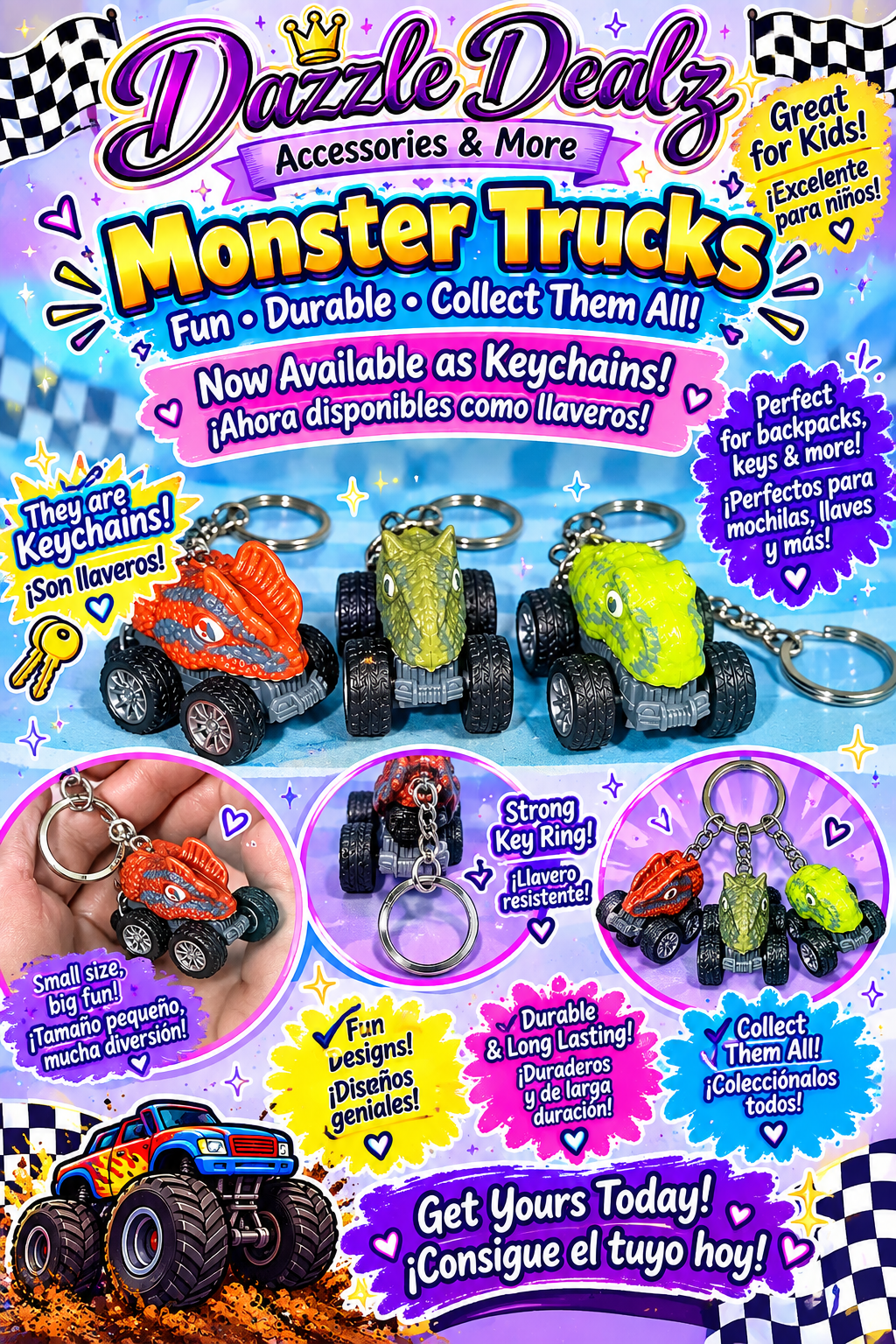Mini Dino Truck Keychain
