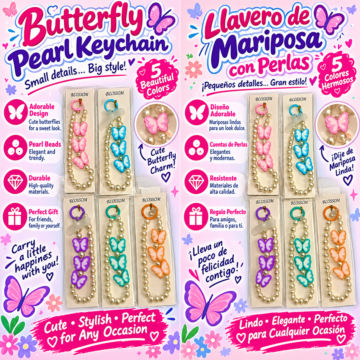 Blossom Butterfly Pearl Keychain