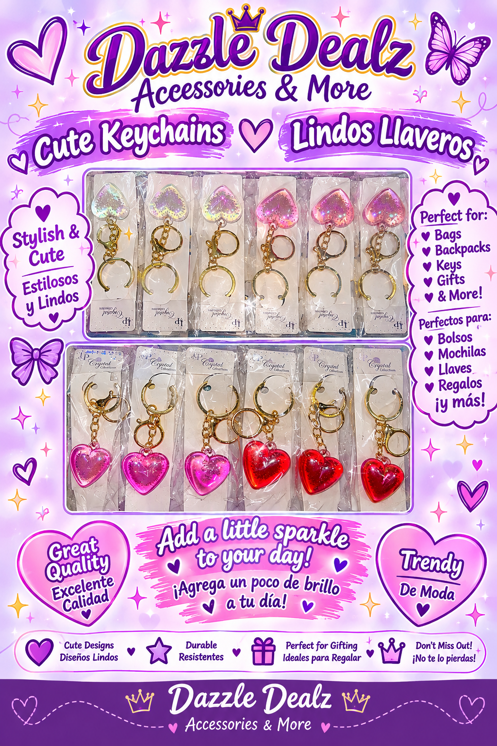 Sparkle Heart Charm Keychain