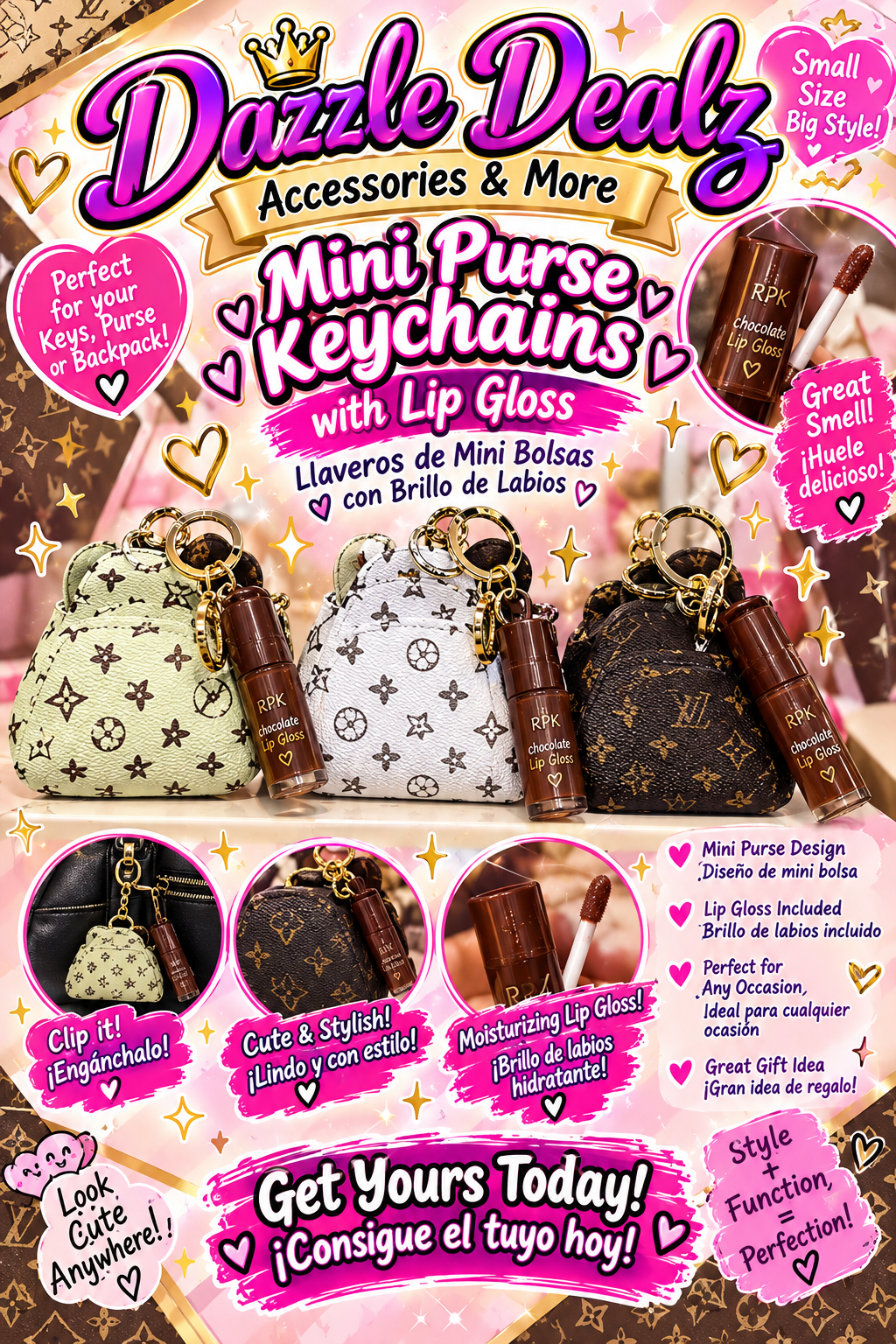 Mini Purse Keychain with Chocolate Lip Gloss
