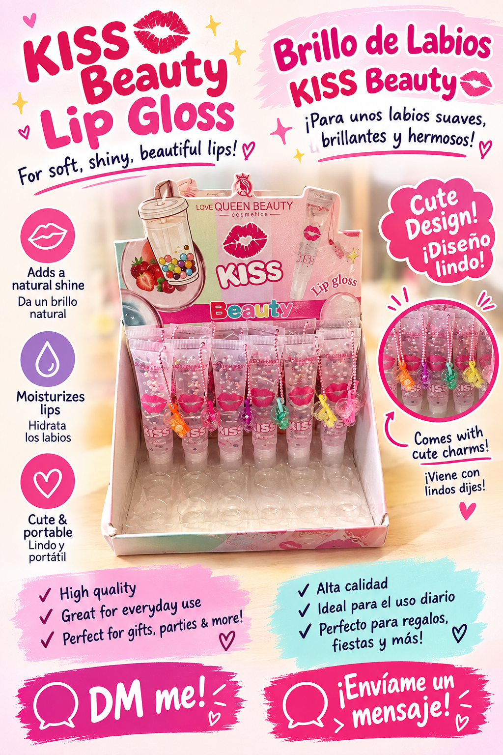 Kiss Lip Gloss with Cup Keychain Charm